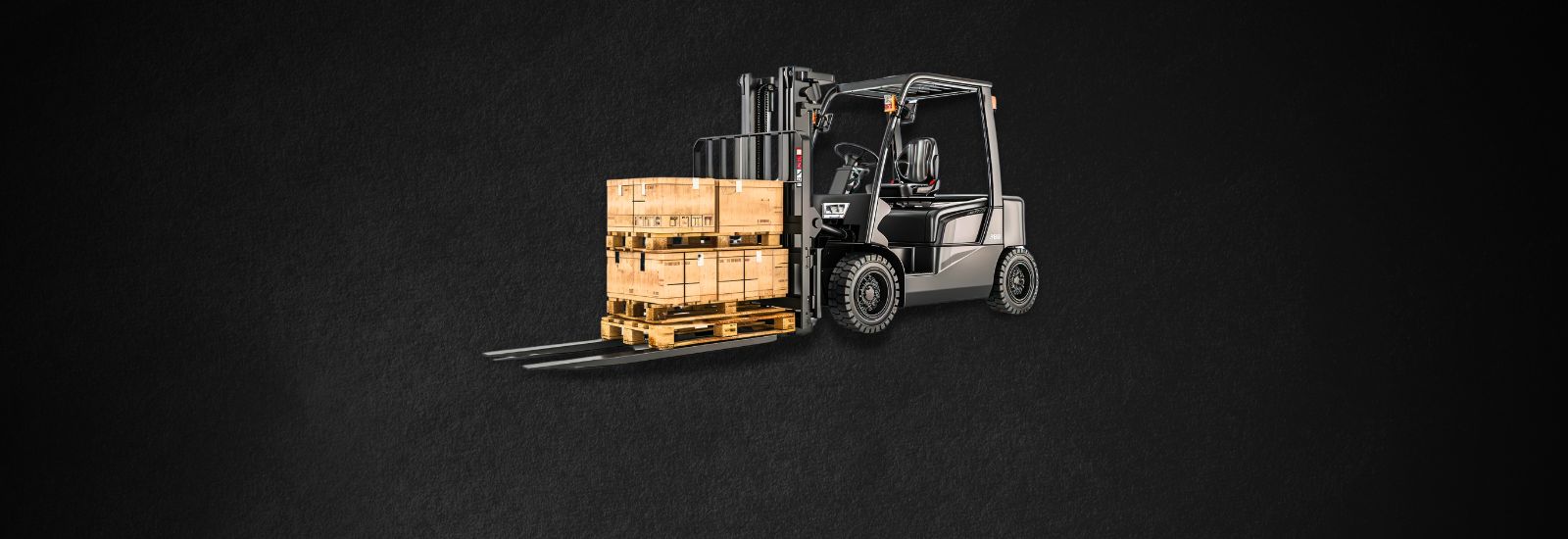 “Rental forklift lifting pallets at warehouse site